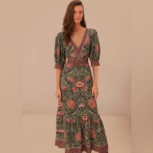 NWT FARM Rio Floral Maxi Dress in Green and Pink
